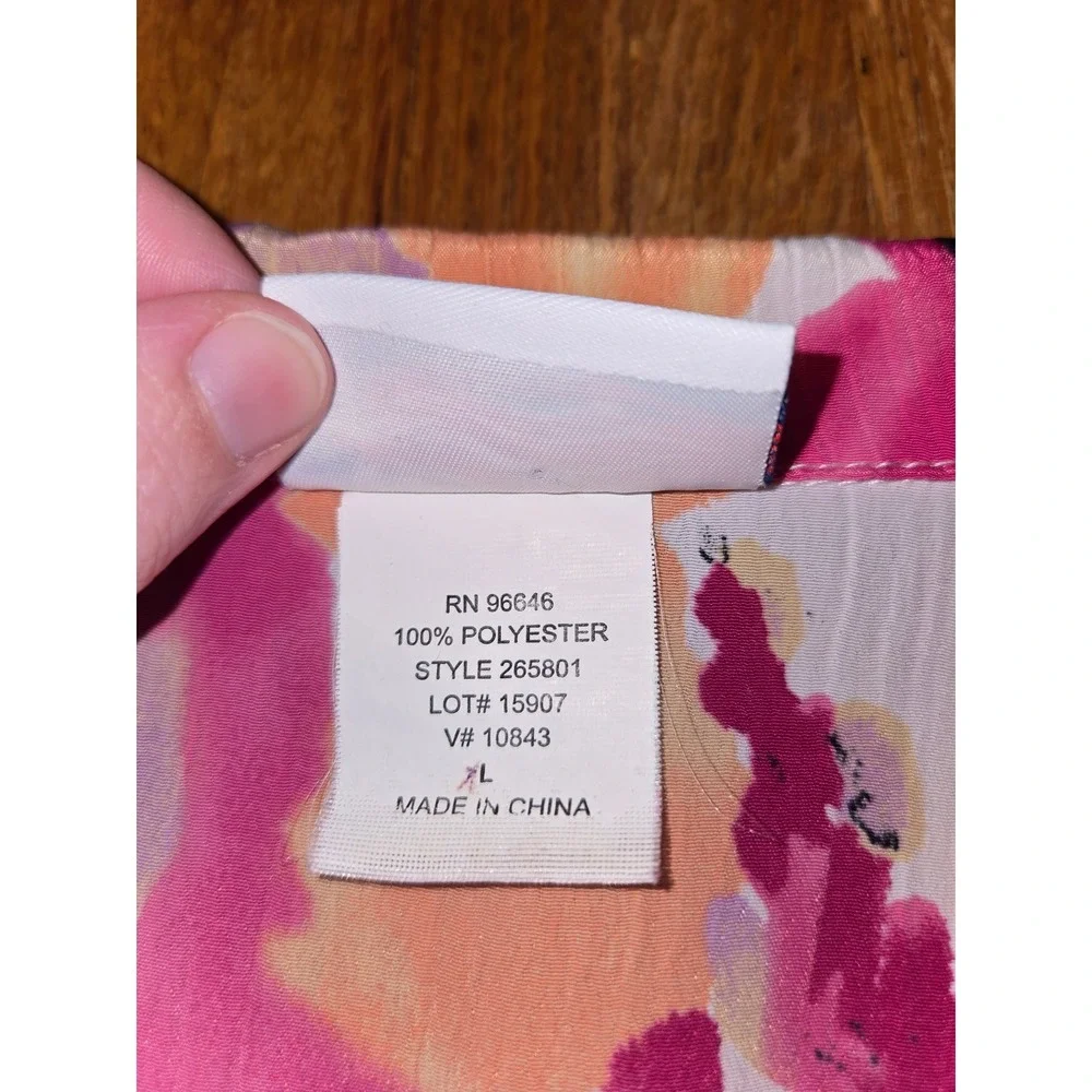 National Women XL Pink Orange Floral Spring Summer Button Down Short Sleeve Top - Picture 3 of 11